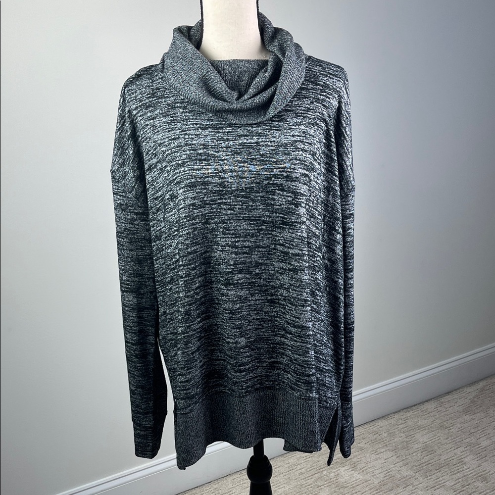 GAP Women’s Cowl Neck Sweater Marled Charcoal Gray Split Hem XL